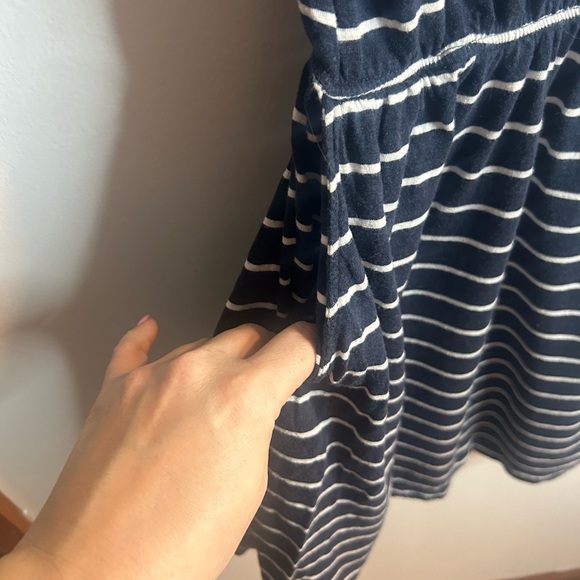 H&M size xs navy blue and white striped jersey dress with pockets - Picture 3 of 6